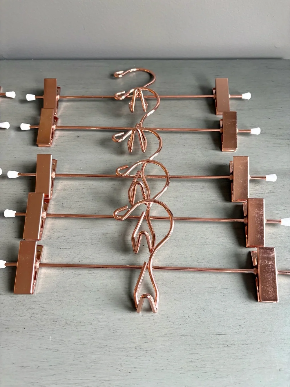 Space Saving Hangers Rose Gold Pink Metal Pant Jean Skirt Clip Clothes -10 Pack